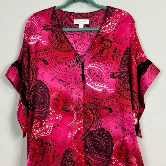 Oscar de la Renta Pink Label Zip Up Pink Satin Caftan S/M - Picture 2 of 10